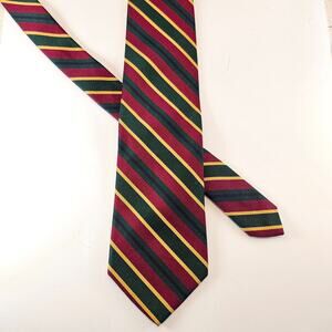 Mens Silk Tie Harold's 59" Striped Burgundy Yellow Green Classic USA VTG 3.25"